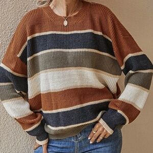 Medium Striped Pattern Oversized Sweater - SHEIN